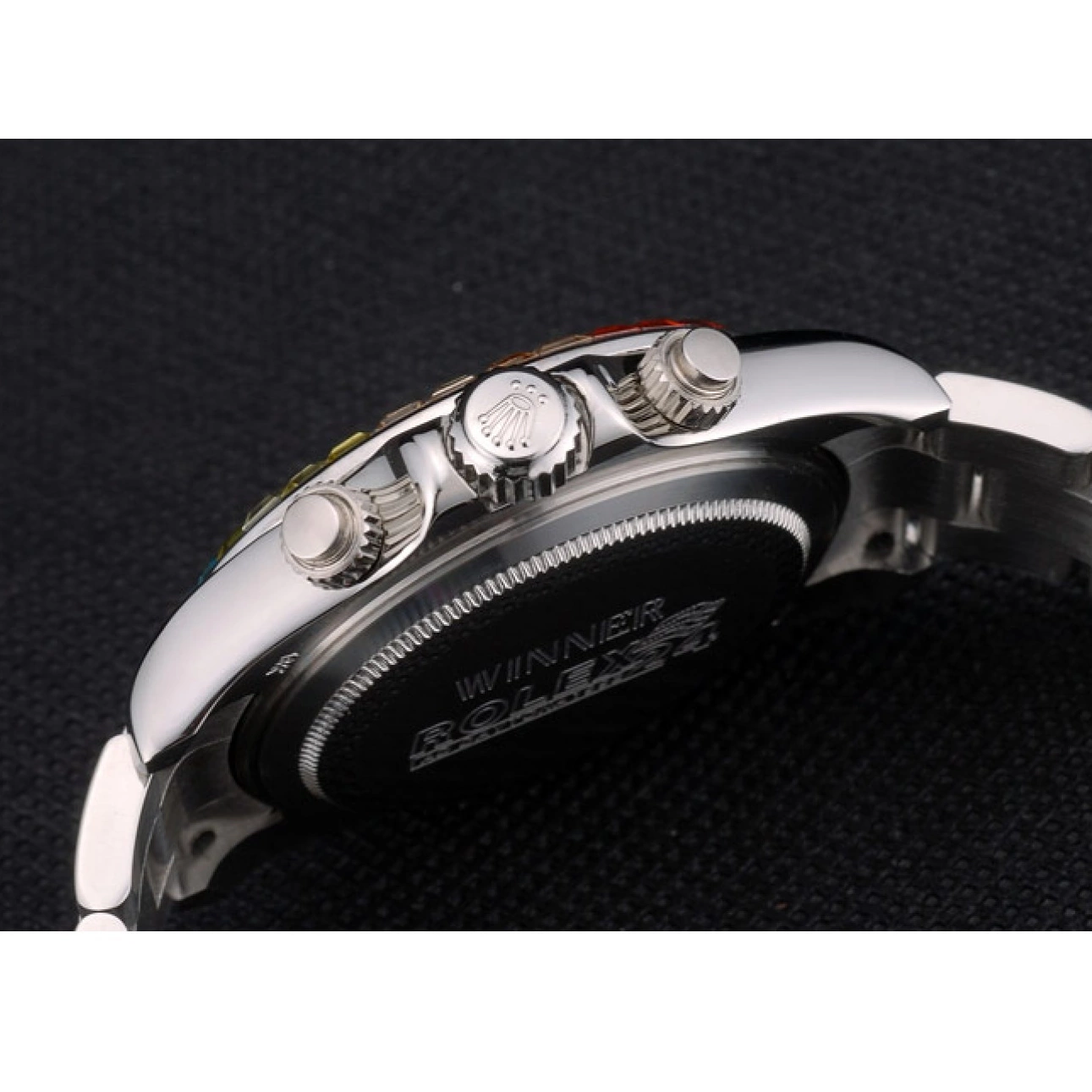 AAA Replica Watches Rainbow Rolex Strap Steep Dial 80250 Daytona Black Cosmograph Stainless Crystals Bezel 0728